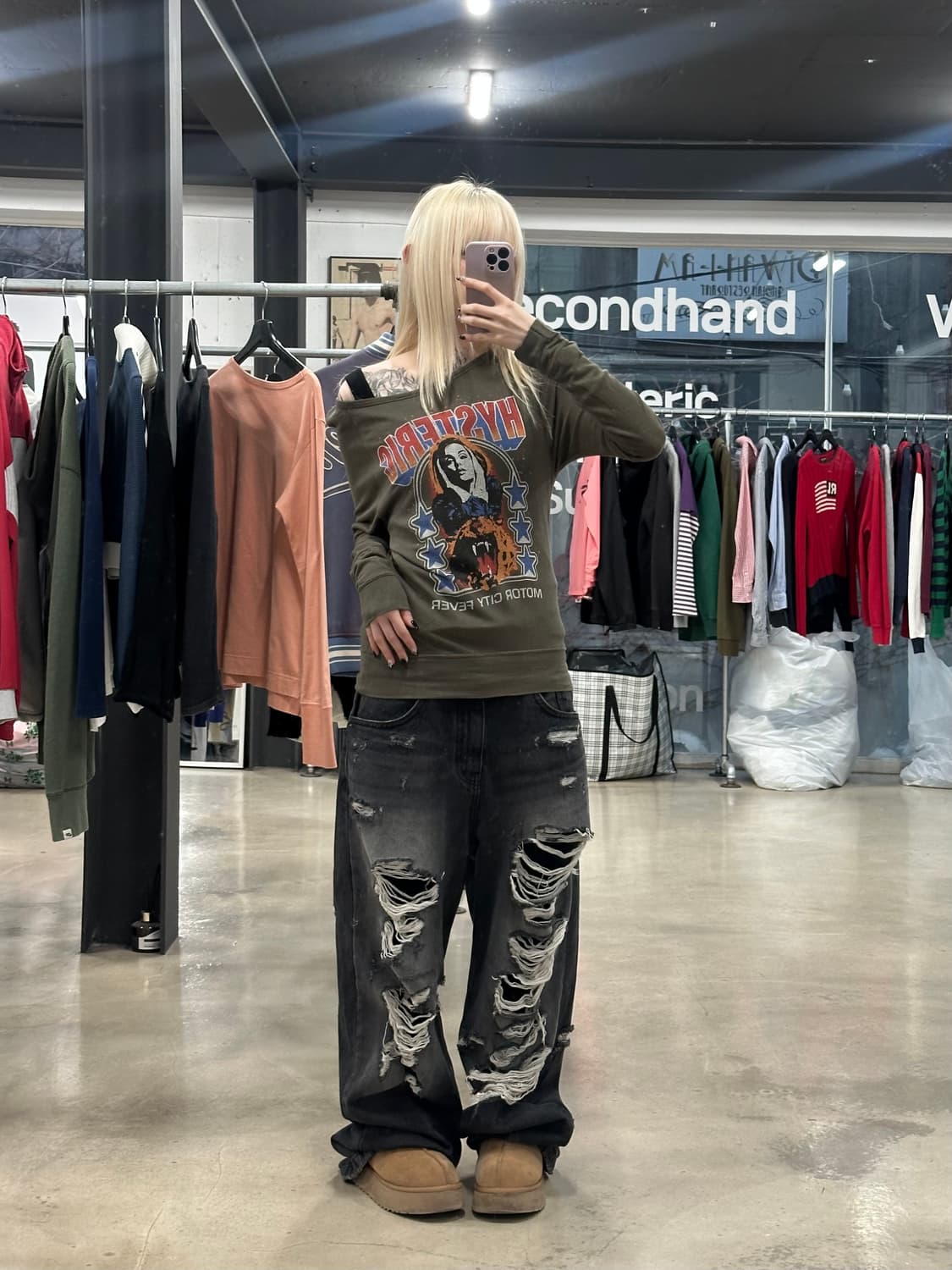 히스테릭글래머 히스걸 모터시티 와플 원숄더  긴팔 슬리브 상품이미지3