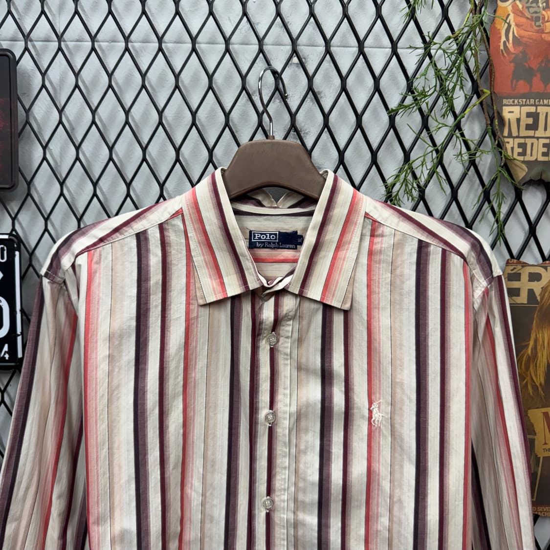 90s 폴로 랄프로렌 스트라이프 긴팔 셔츠 화이트 포니 로고 포인트 배새 상품이미지3