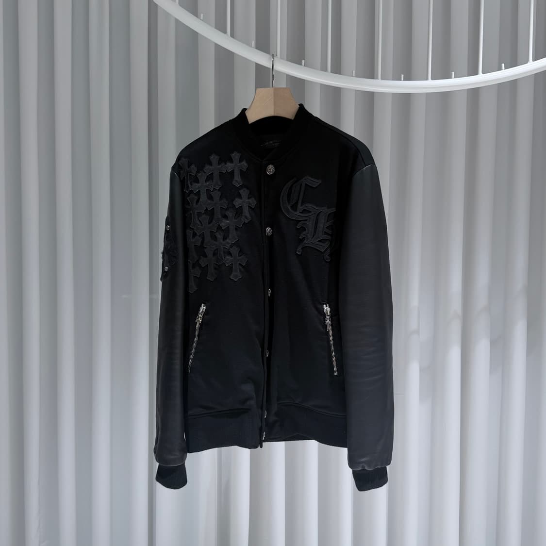 (A+/L) / 크롬하츠 레터맨 레더 바시티 가죽 자켓 블랙 상품이미지1