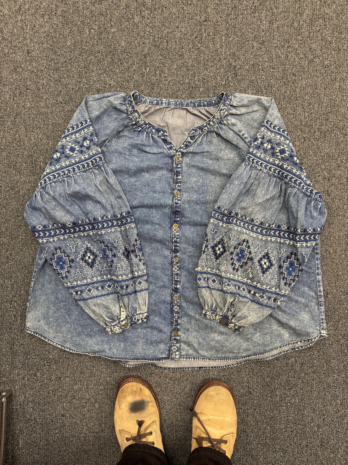 TITICACA 빈티지 나바호 패턴 데님 블라우스 셔츠 상품이미지1