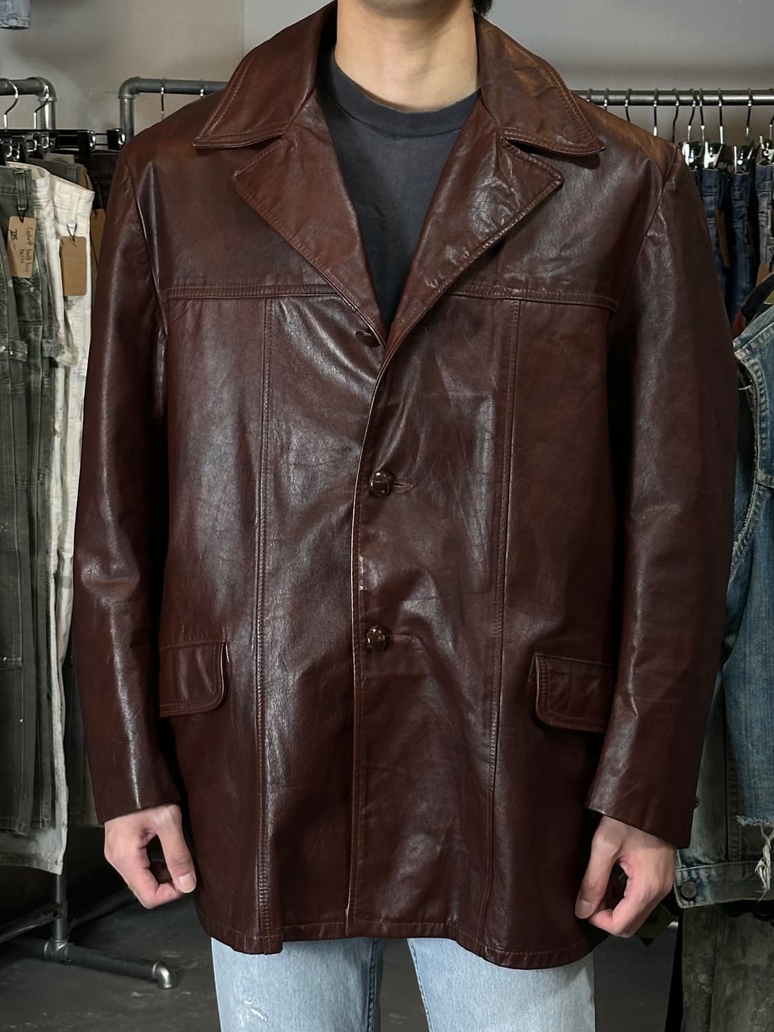 70's 빈티지 버건디 크롭 레더 자켓 파이트 클럽 상품이미지10