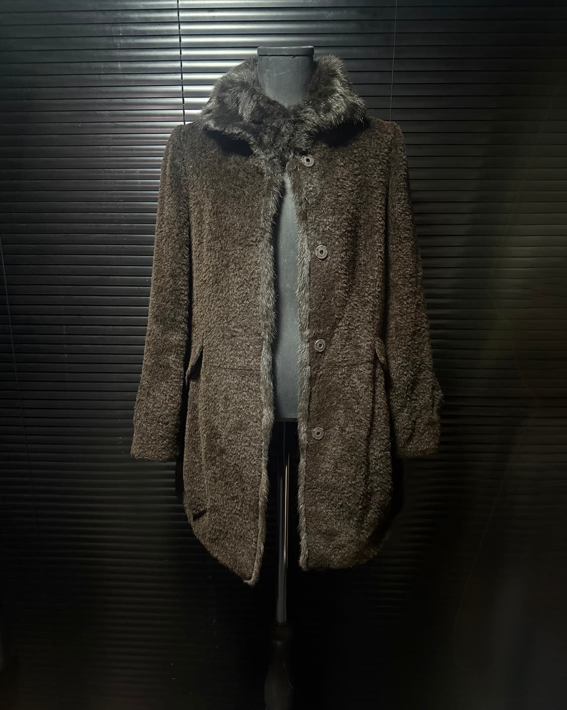 샤트렌 알파카 울 머스카렛 털 퍼 밍크 코트 브라운 갈색 90 S 하이넥 상품이미지1