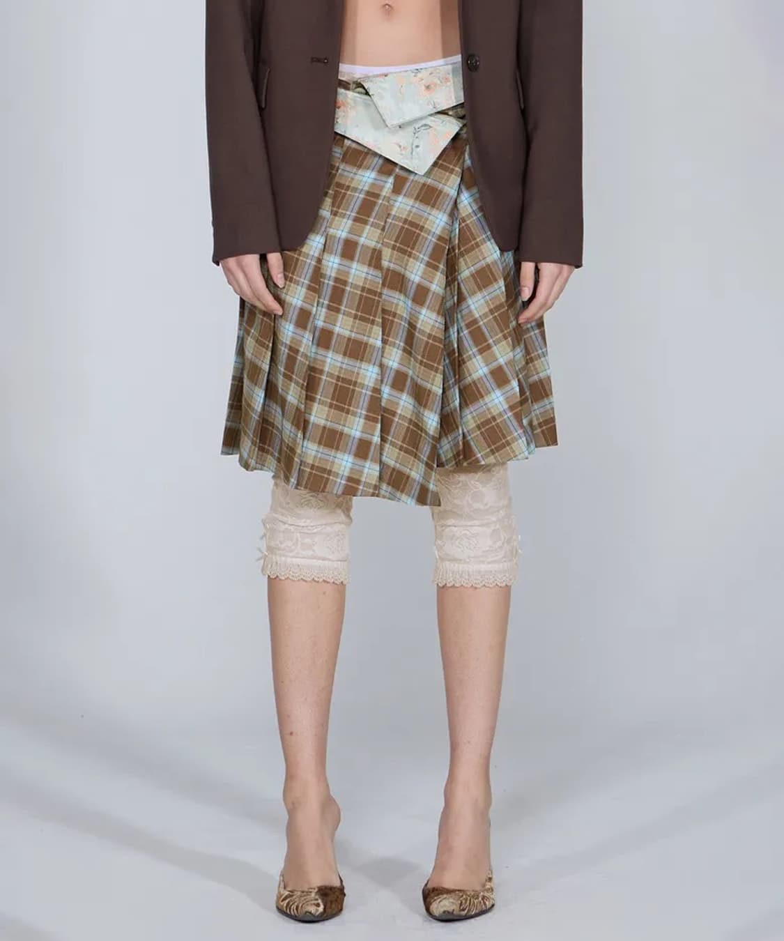 스컬프터 (SCULPTOR) 폴디드 웨이스트 체크 레이어드 빈티지 미디 상품이미지6