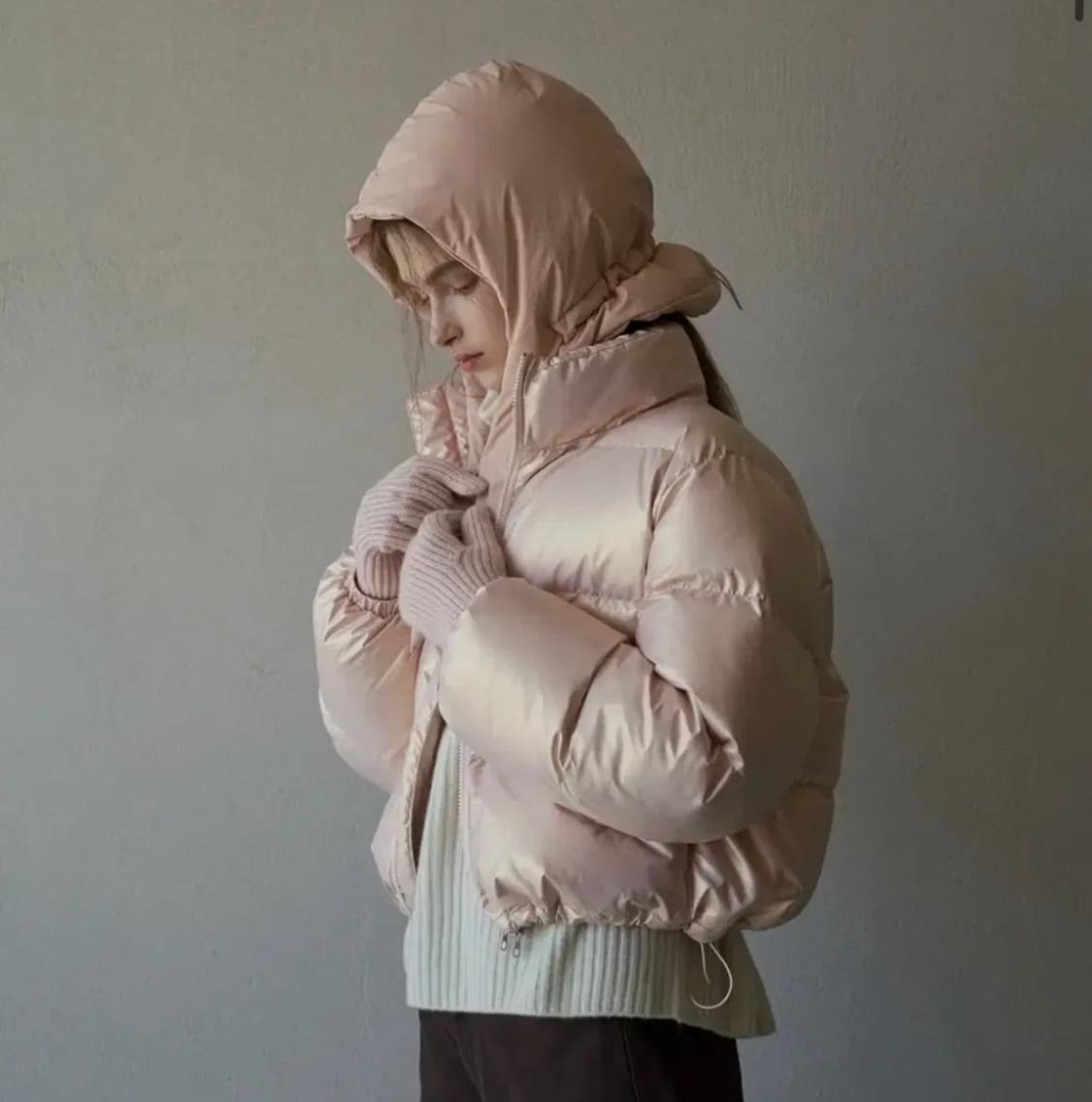 오로 글로시 푸퍼패딩 레더패딩 핑크 상품이미지1