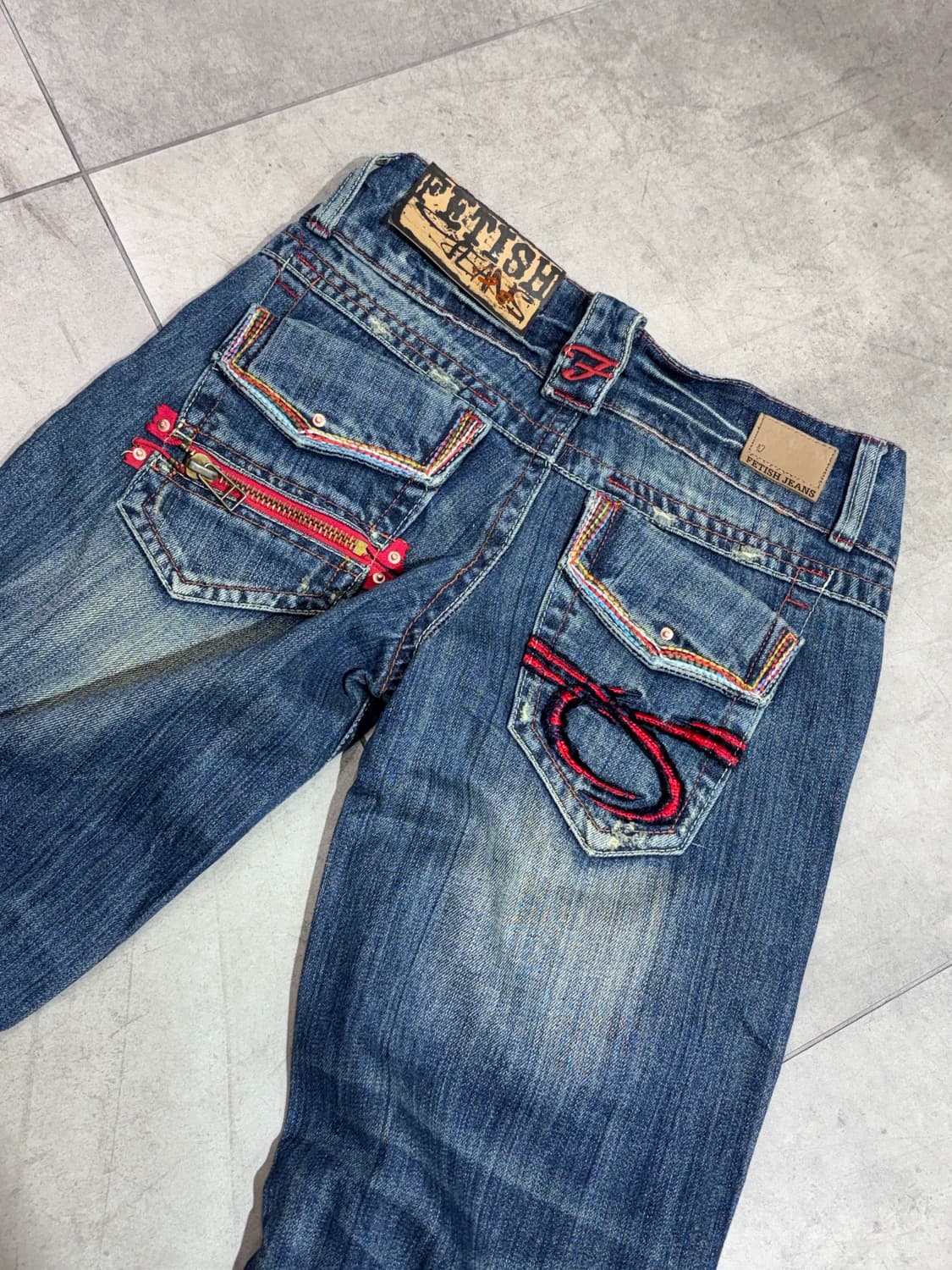 Fetish Jeans 빈티지 스티치 워싱 투버튼 와이드 데님 팬츠 바지 상품이미지1