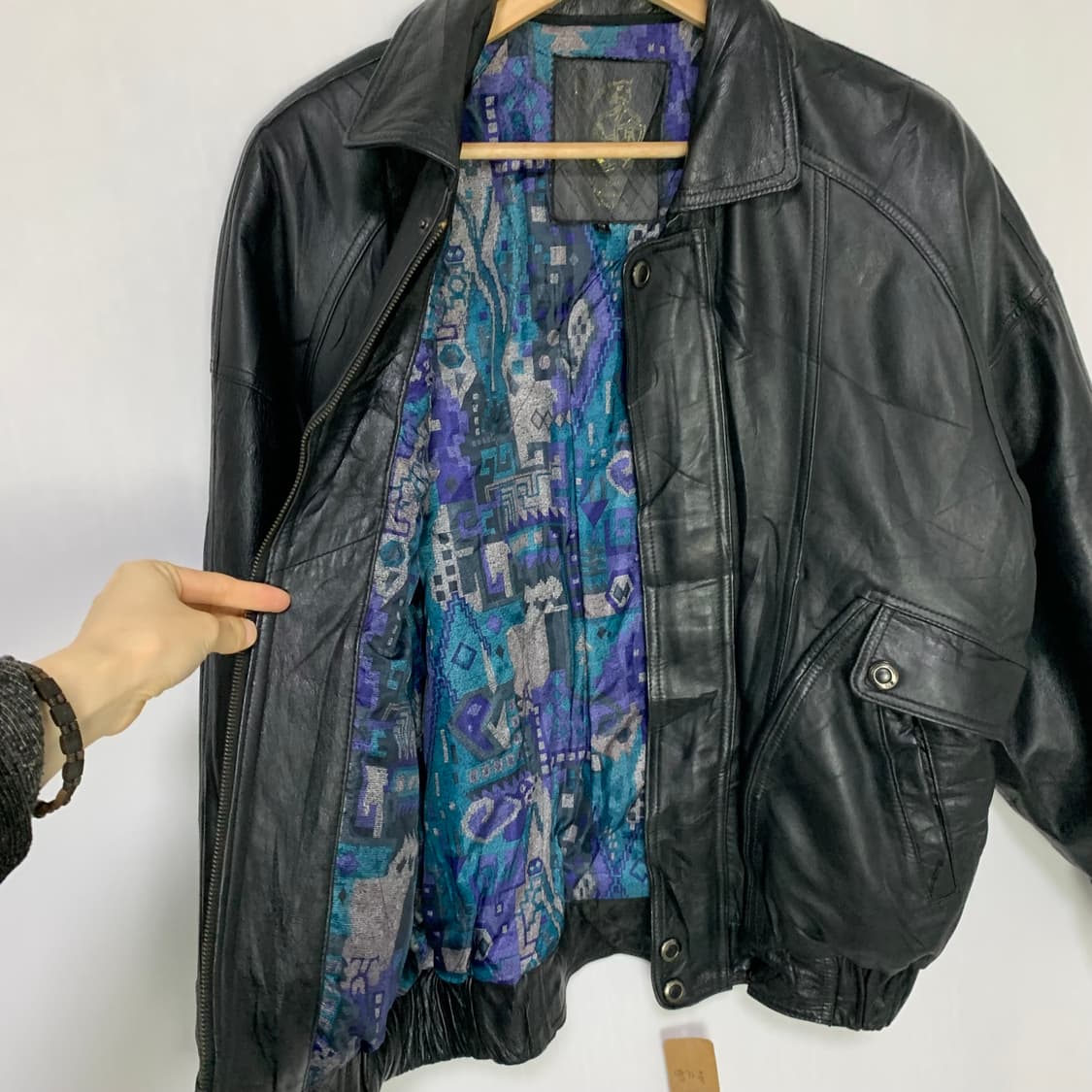빈티지 블랙 양가죽 리얼레더 봄버 자켓 52사이즈 남녀공용 빈티지 상품이미지6