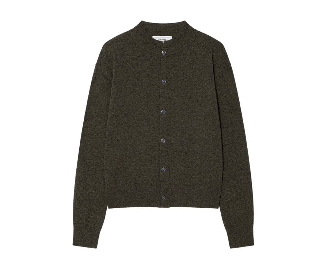 웨이비니스 더블 프레임 라운드넥 가디건 카키 상품이미지1