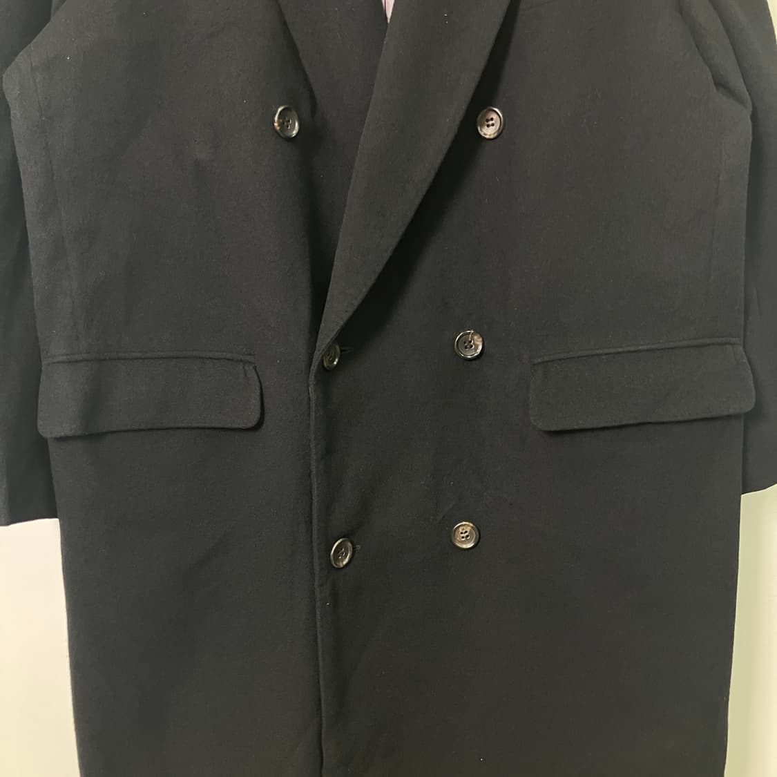 VTG 빈티지 블랙 더블 브레스티드 캐시미어 롱코트 상품이미지4