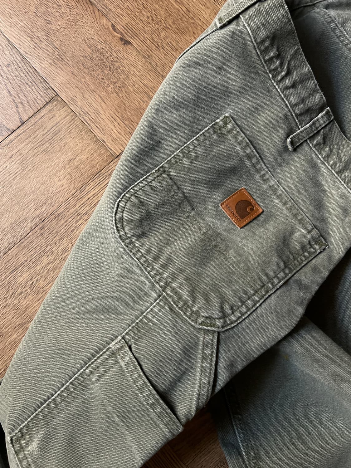 [38]칼하트 USA 모스그린 싱글니 빈티지 워싱 워크팬츠 상품이미지8