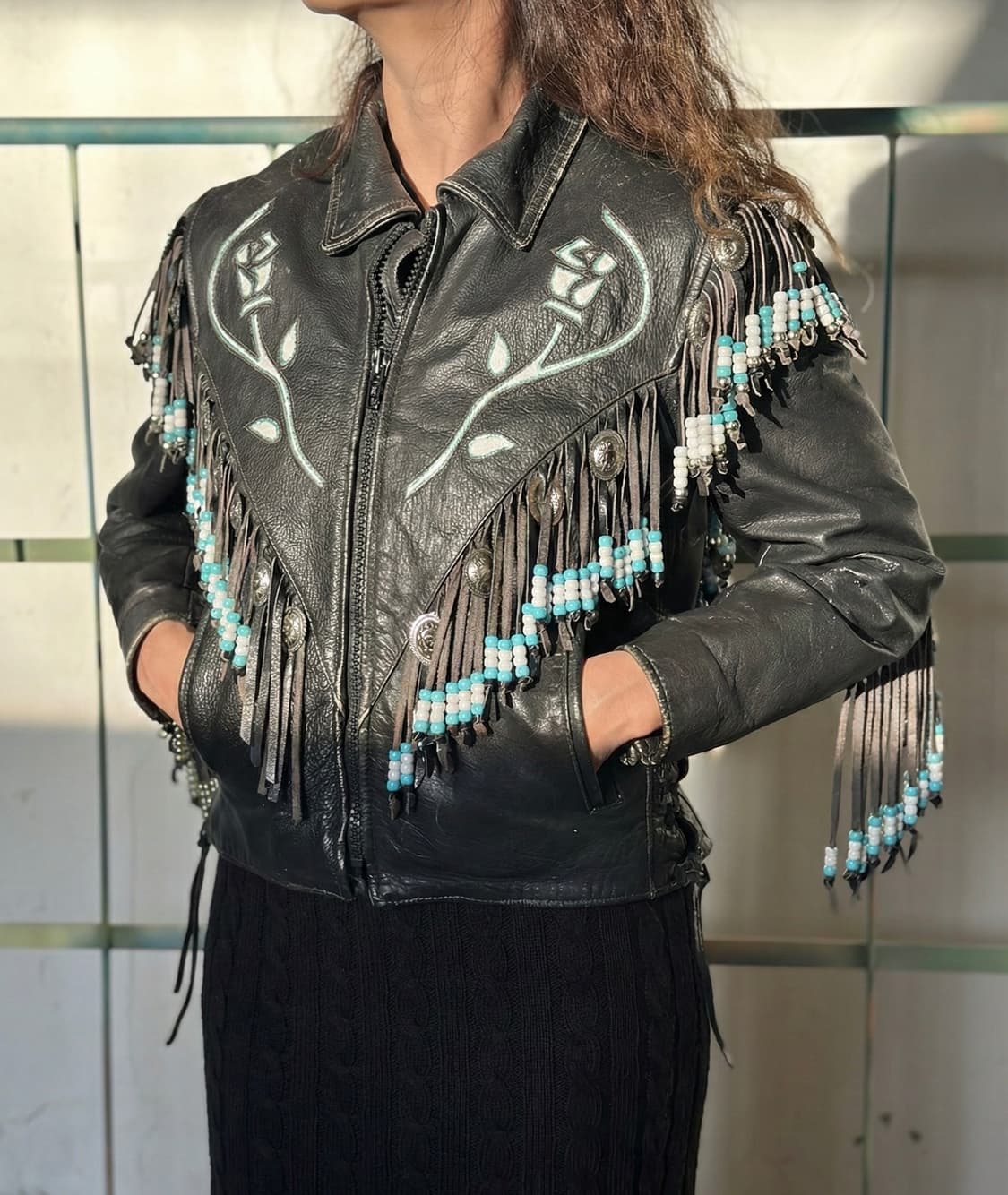 Route 66 '사우스웨스트 로즈' 비즈 프린지 라이더 자켓 (36) 상품이미지10