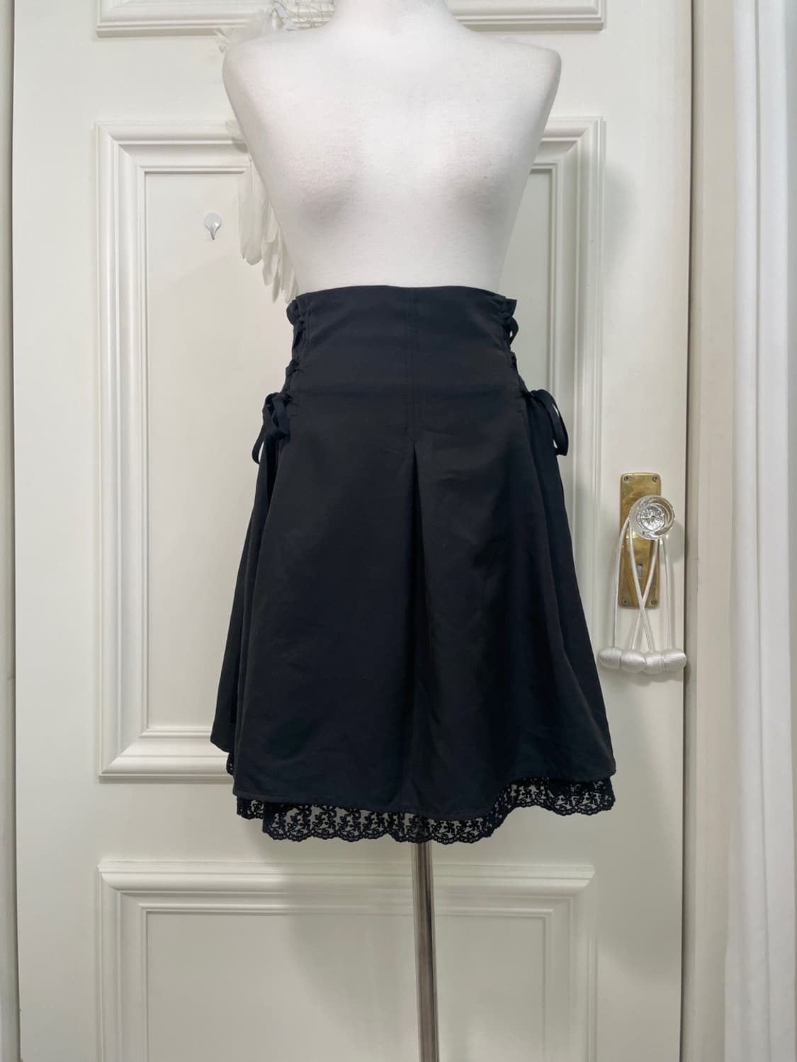 black side lace-up under lace midi skirt 상품이미지5