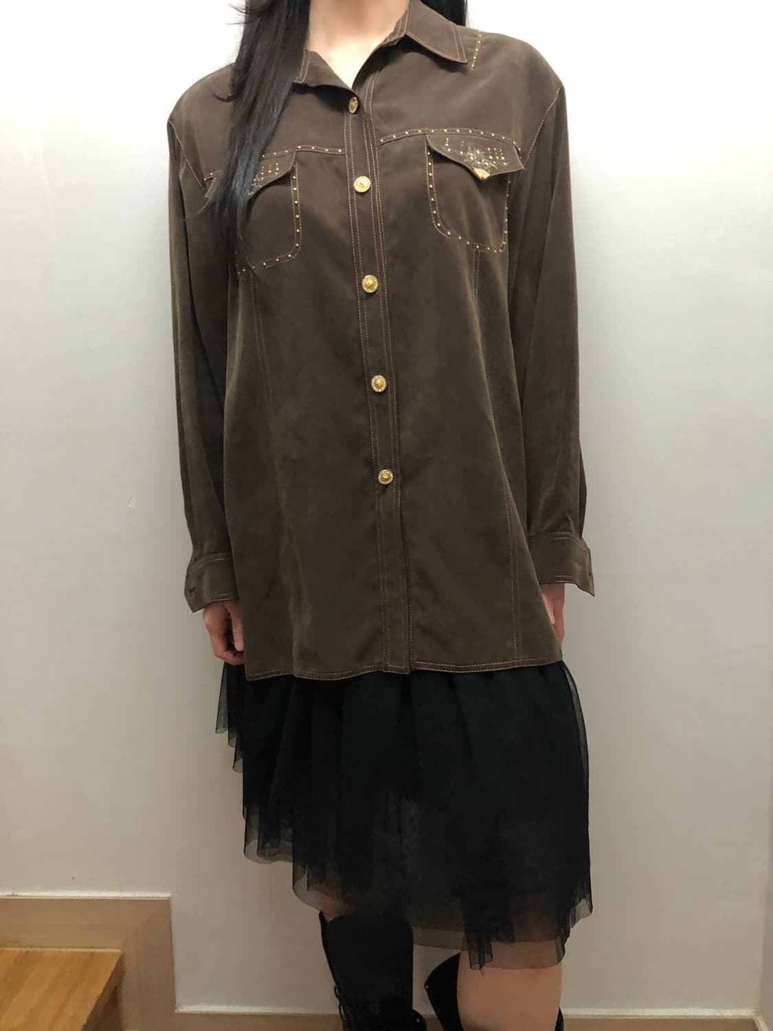 빈티지 브라운 오리엔탈 스터드 셔츠 상품이미지5