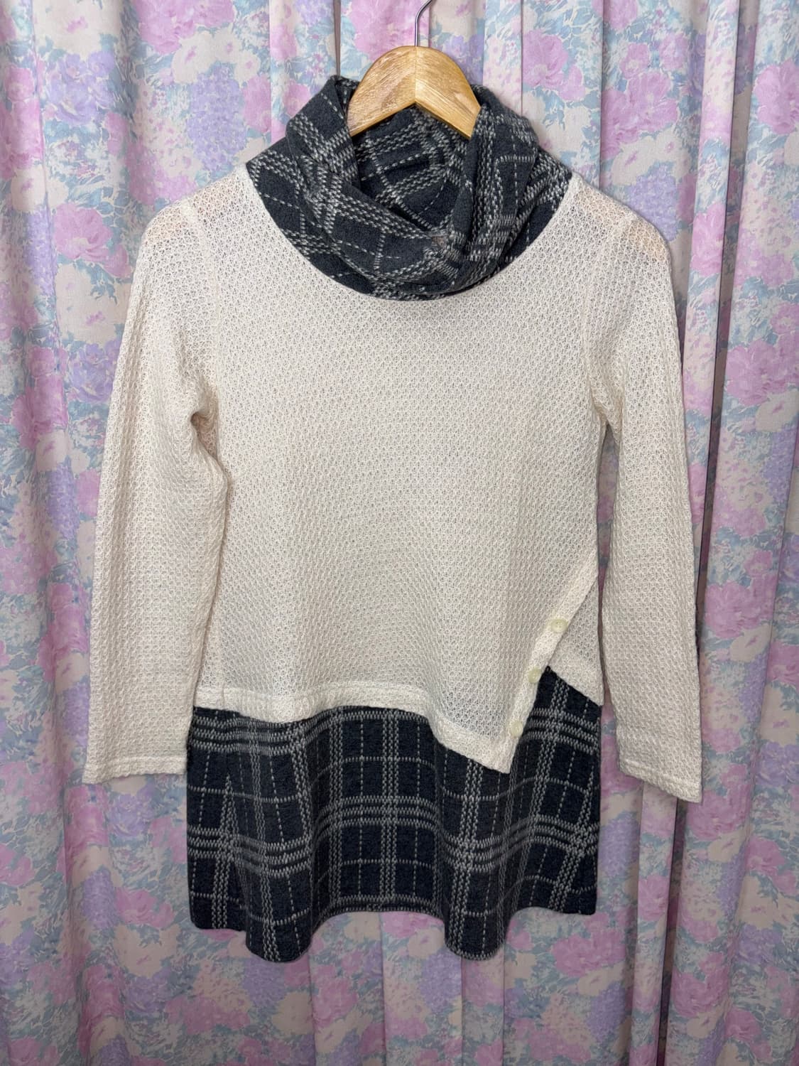 아이보리 체크 레이어드 니트 상품이미지5