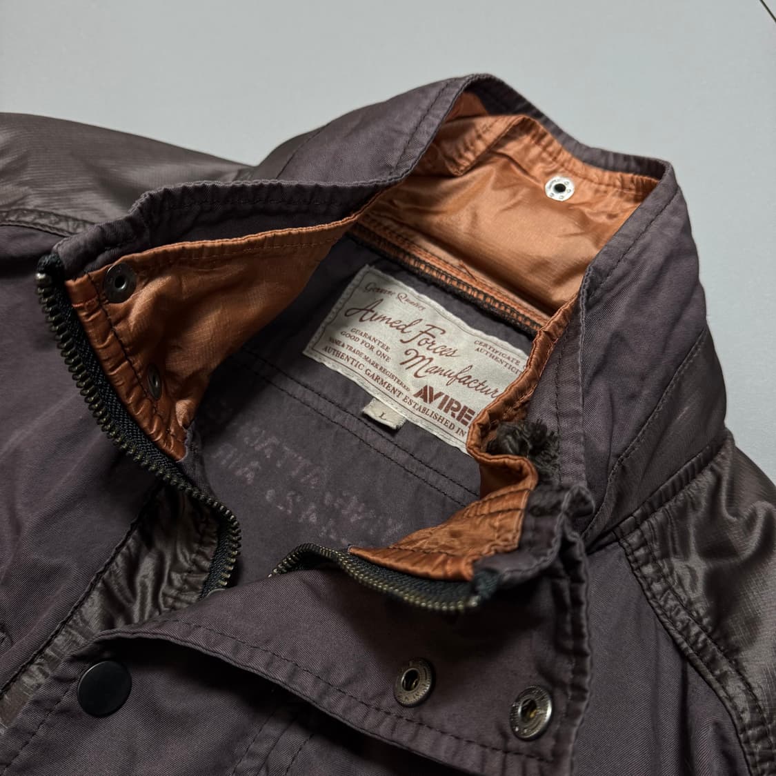 아비렉스 플럼컬러 배색 코튼 나일론 패치워크 히든후드 플라이트 자켓 상품이미지3