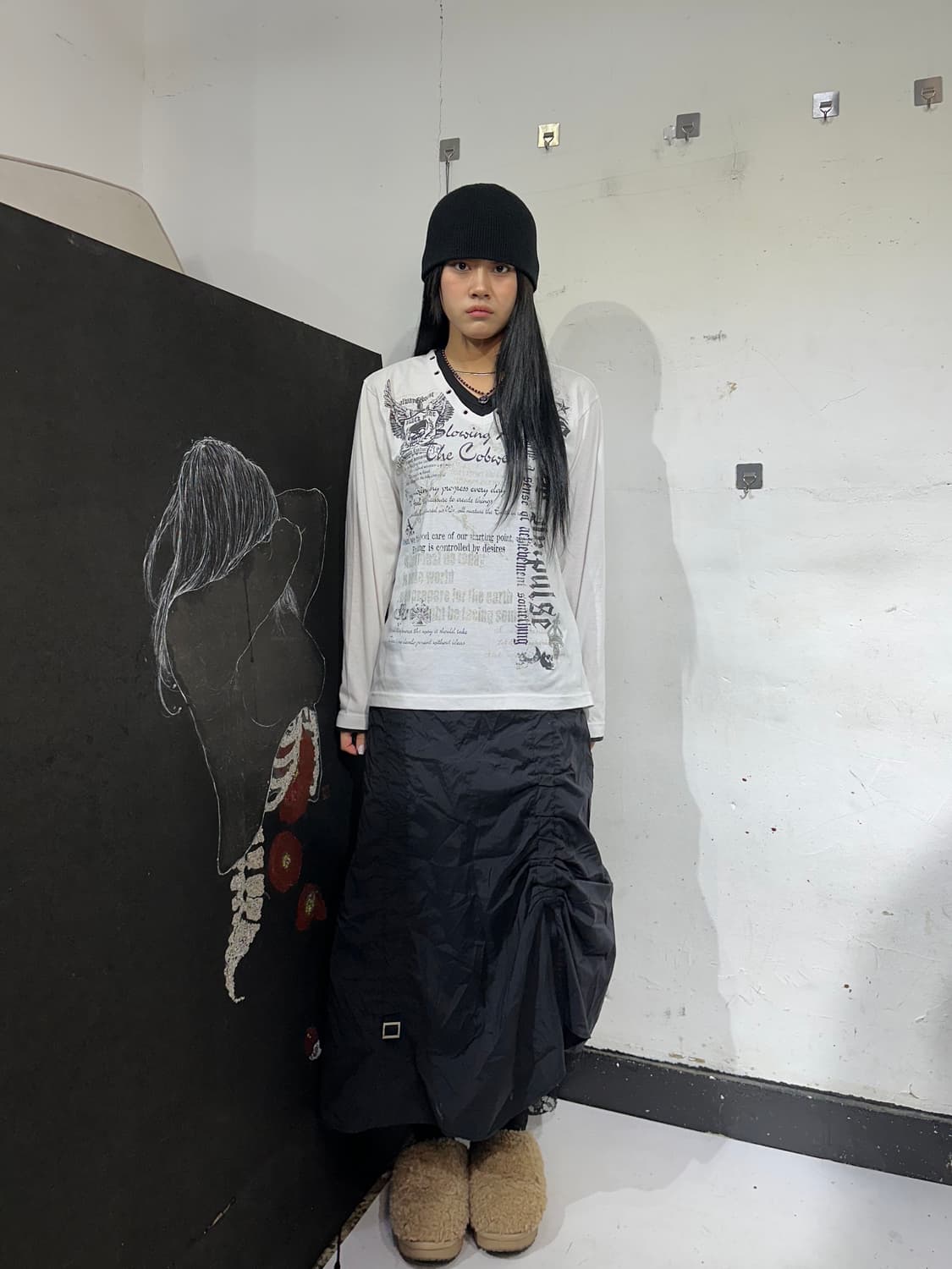 Jpn 일본 빈티지 고딕 펑크 해골 프린팅 롱슬리브 L 상품이미지1