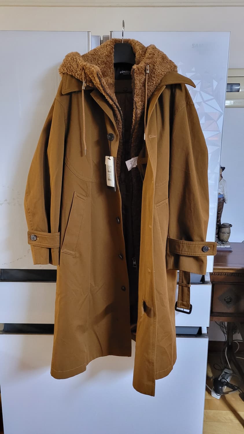 송지오옴므 코트 페이크 시어링 후드 레이어드 상품이미지3