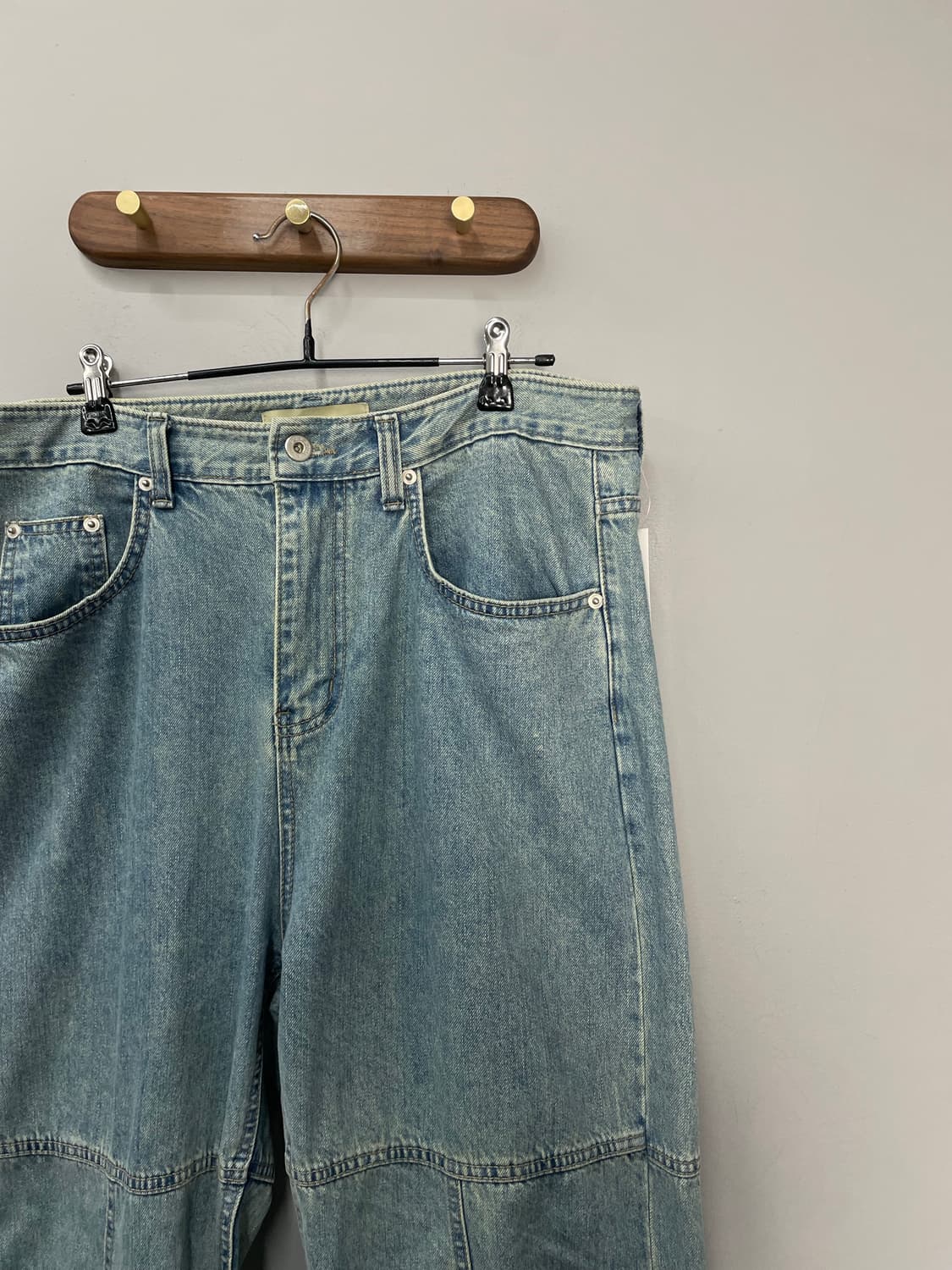 시도 무릎 스티치 디테일 워시드 그린 데님 팬츠 H1544 상품이미지3