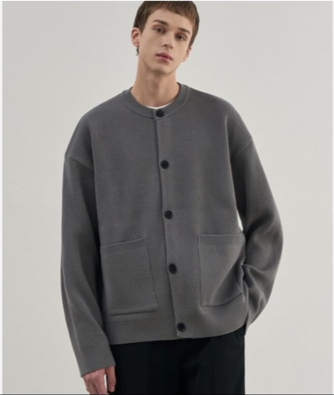 (새상품)(L) 드로우핏 오버사이즈 PBT 라운드 가디건 GREY 판매 상품이미지1