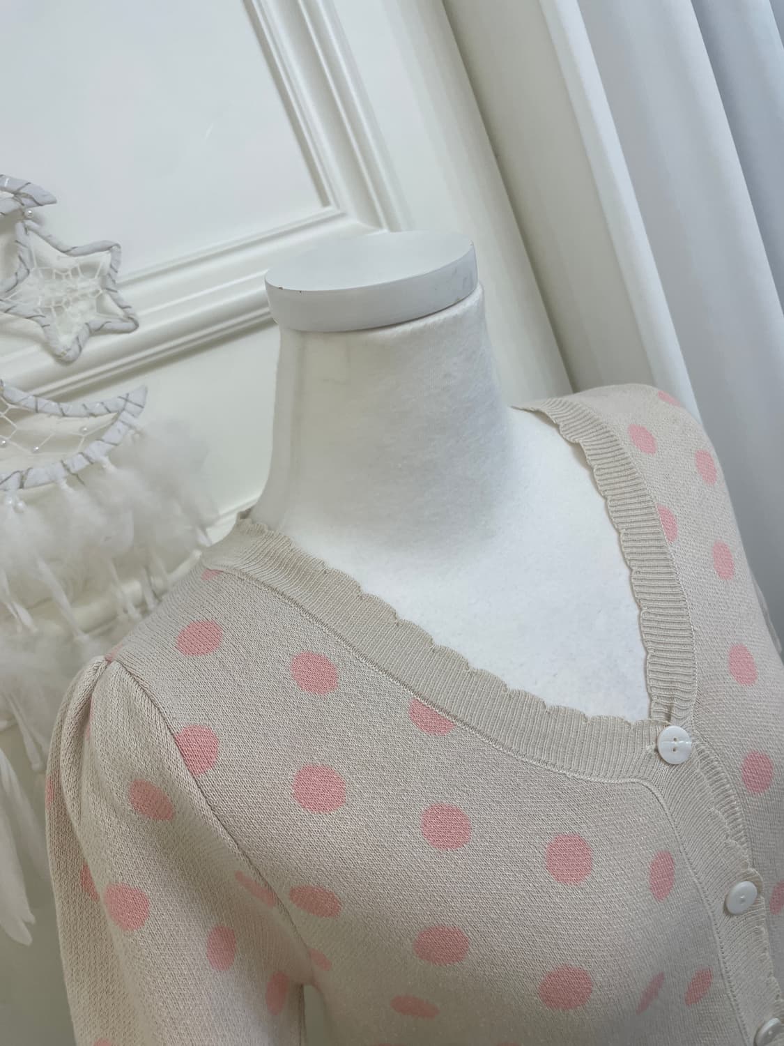 cream beige pink dot puff crop cardigan 상품이미지7