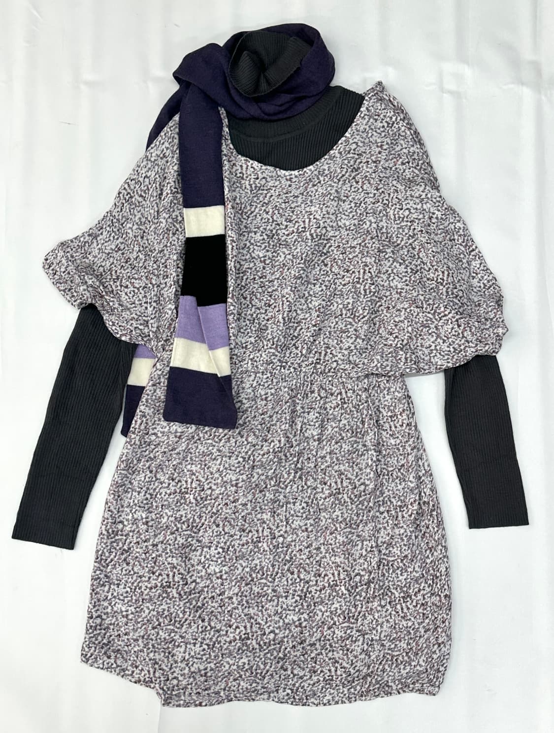 🪻하구미의 퍼플 플라워 코디세트🪻머플러 원피스 그런지 에스닉 레이어드 상품이미지2