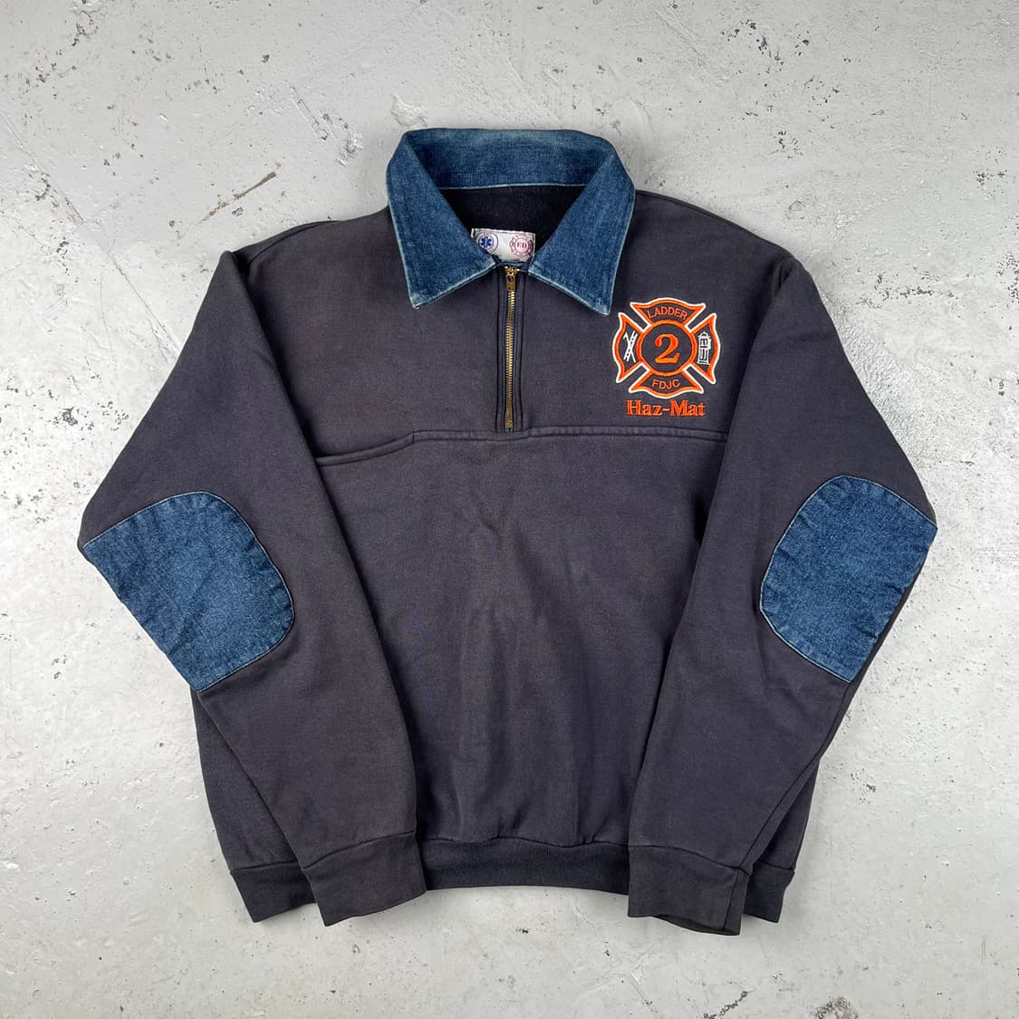 빈티지 FDJC 소방서 데님패치 하프집 스웻셔츠 상품이미지5