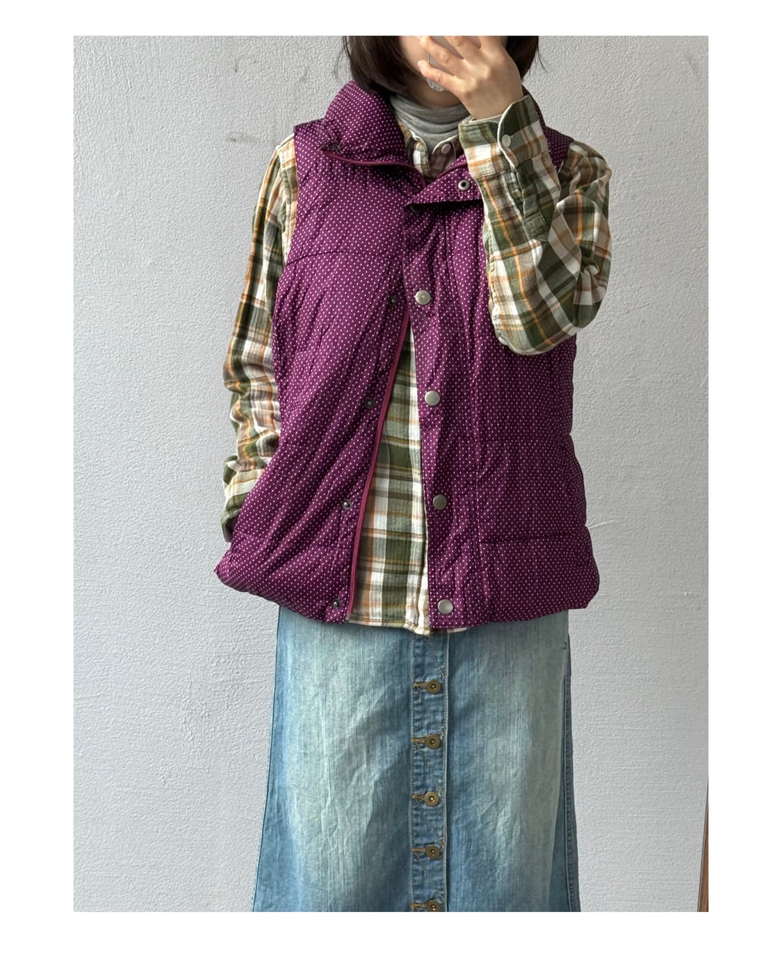 올드네이비 일본빈티지 도트 조끼패딩 도트패딩 땡땡이 포도색 상품이미지2