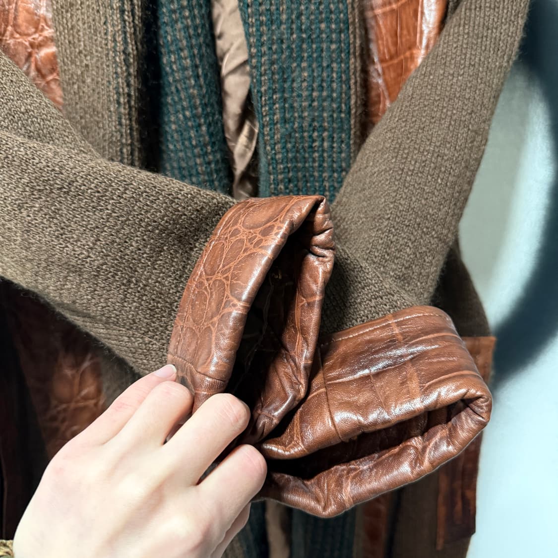 VTG 빈티지 100% 쉽스킨 양가죽 패치 숄 카라 울 가디건 상품이미지5