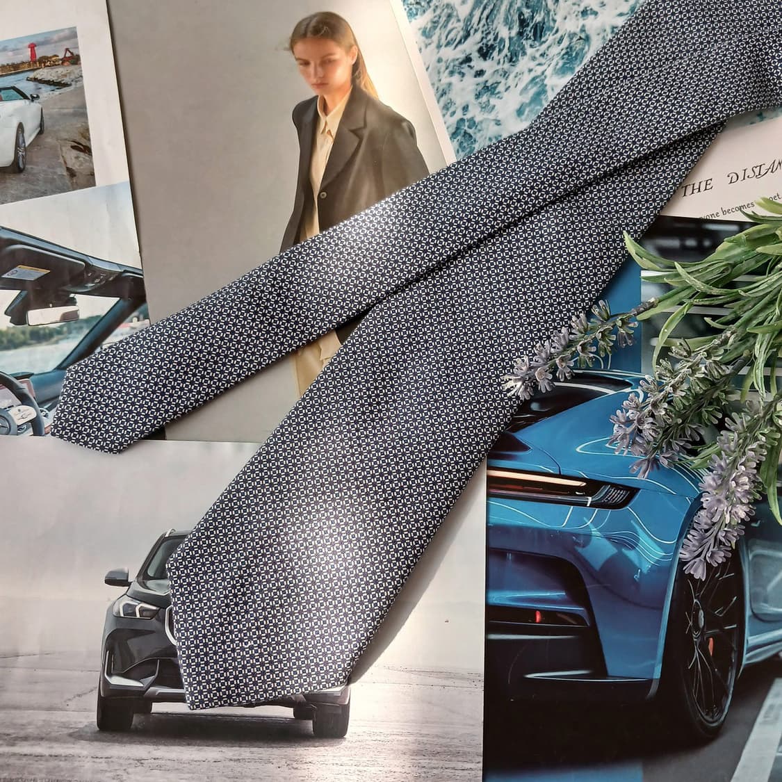 보기밀라노 코튼&실크 네이비 패턴 넥타이 8.7cm A+등급 A18915 상품이미지3