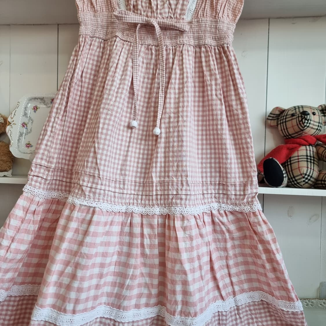 리즈리사 딸기우유 깅엄체크롱원피스 상품이미지8
