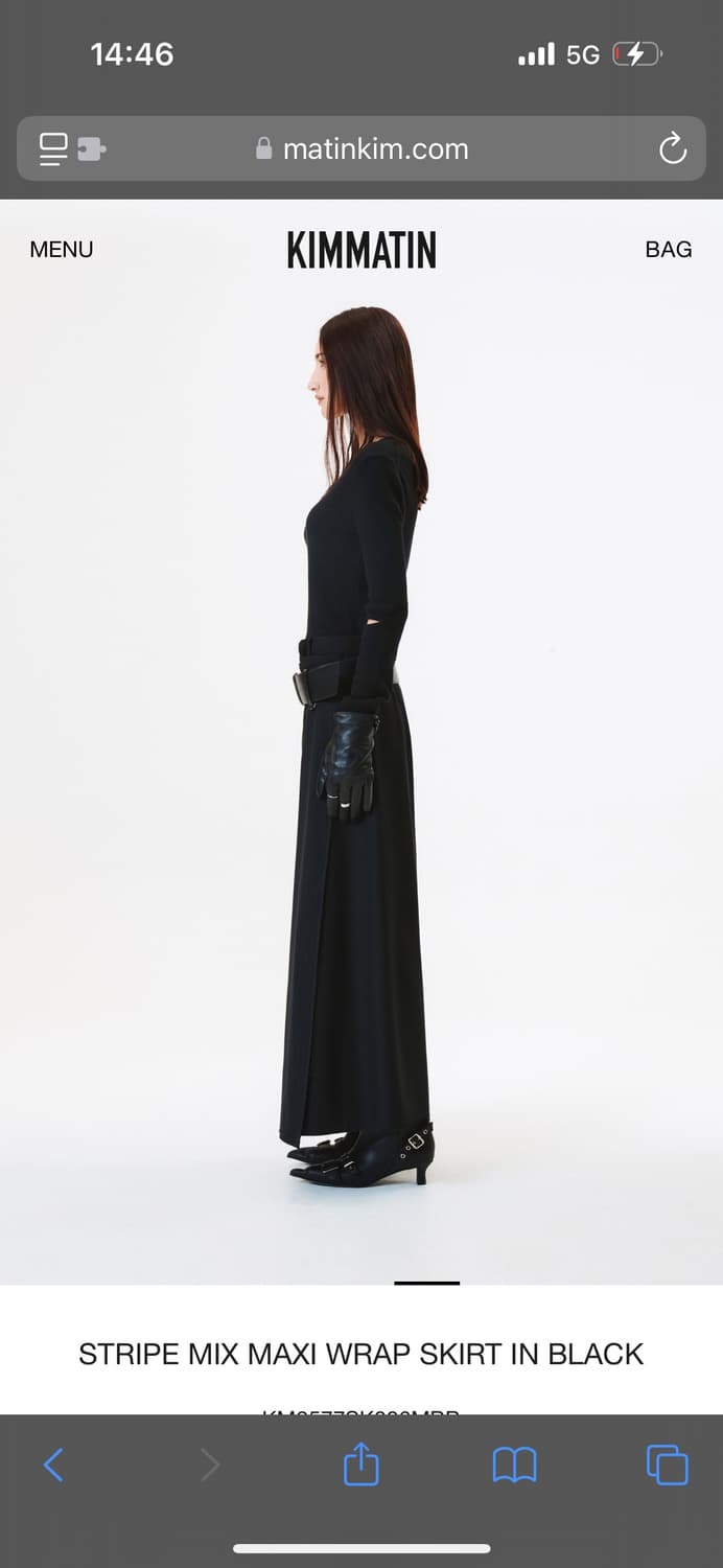 마뗑킴 스트라이프 믹스 맥시 랩 스커트 블랙 M 상품이미지7