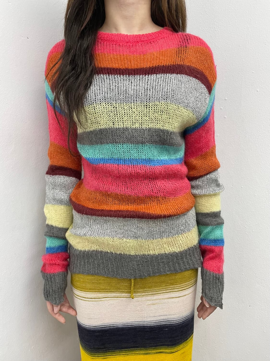 모헤어 하구미 스트라이프 니트 상품이미지1