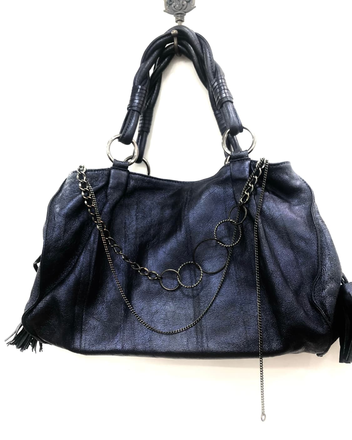 navy leather tassel chain shoulder bag 상품이미지3
