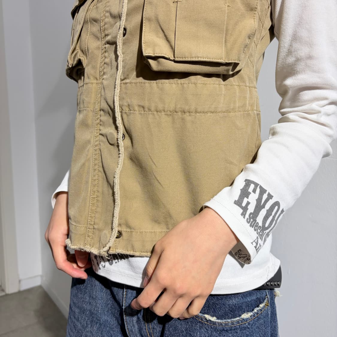 베이지 펑크 카고 베스트 조끼 상품이미지2