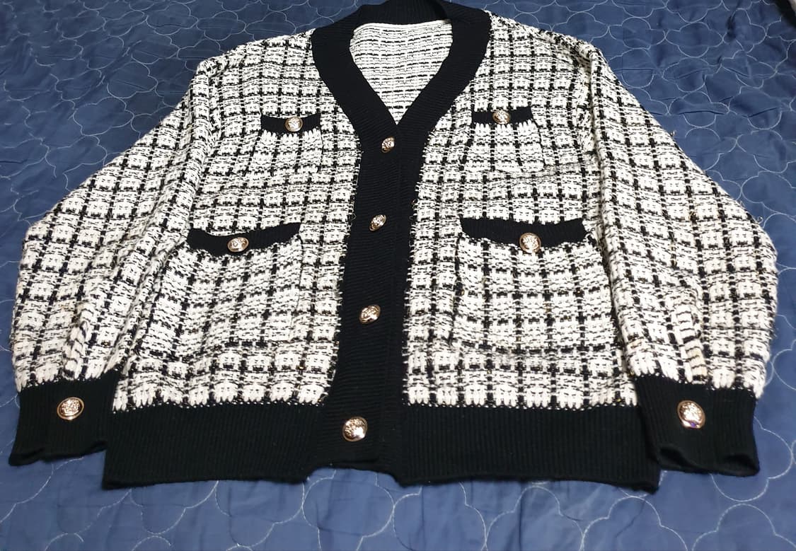 트위드 금장버튼 니트 가디건 (M) 상품이미지1