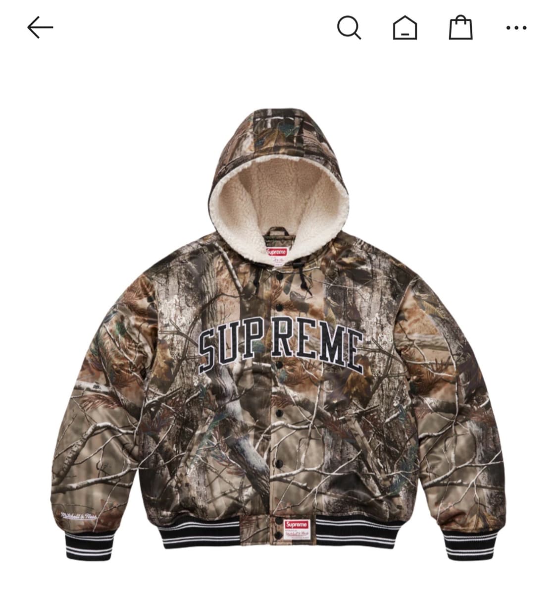 슈프림 미첼앤네스 라인드 후드 사틴 바시티 리얼트리 자켓 XL 상품이미지1