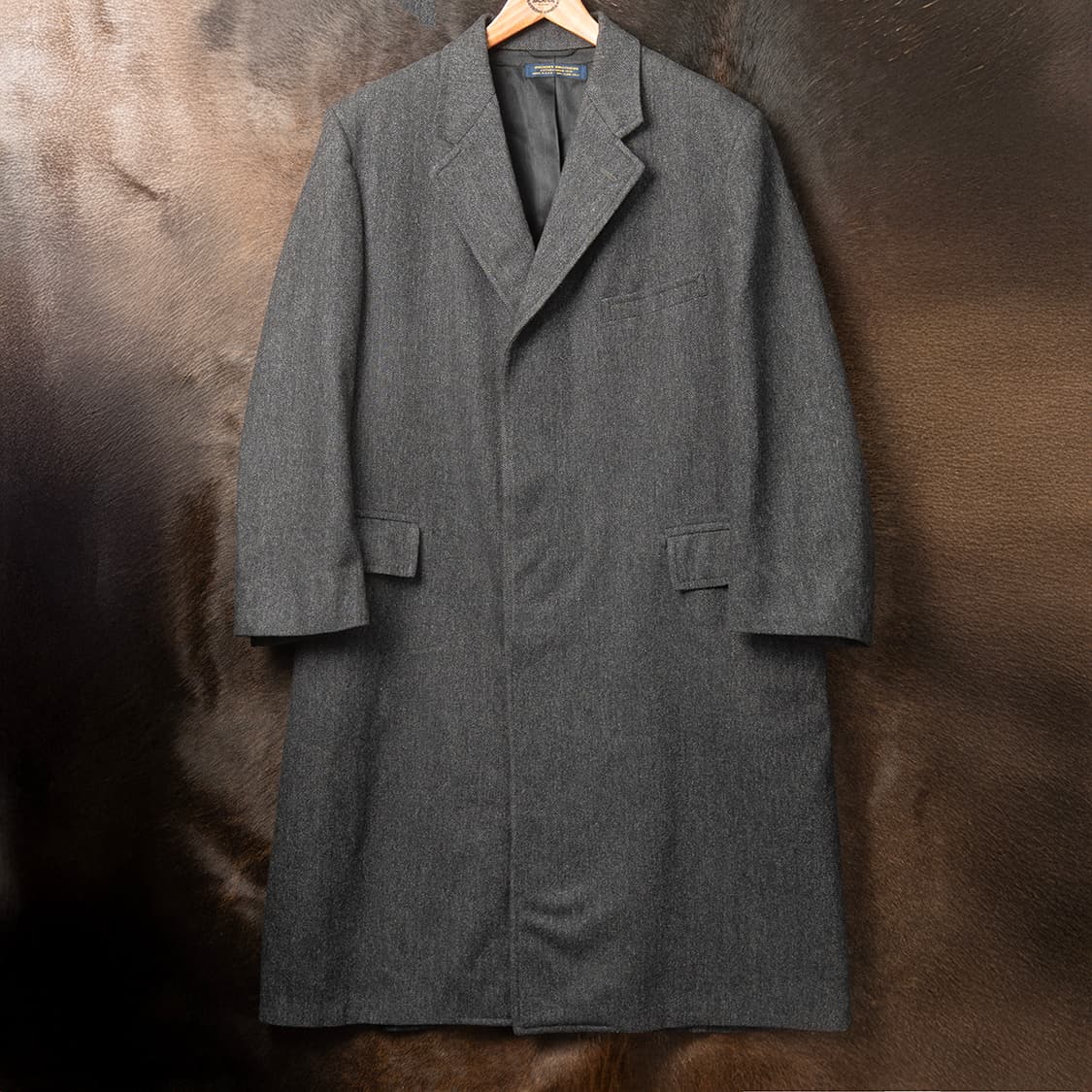 [115] 80s 브룩스브라더스 헤링본 울 오버코트 다크 그레이  상품이미지1