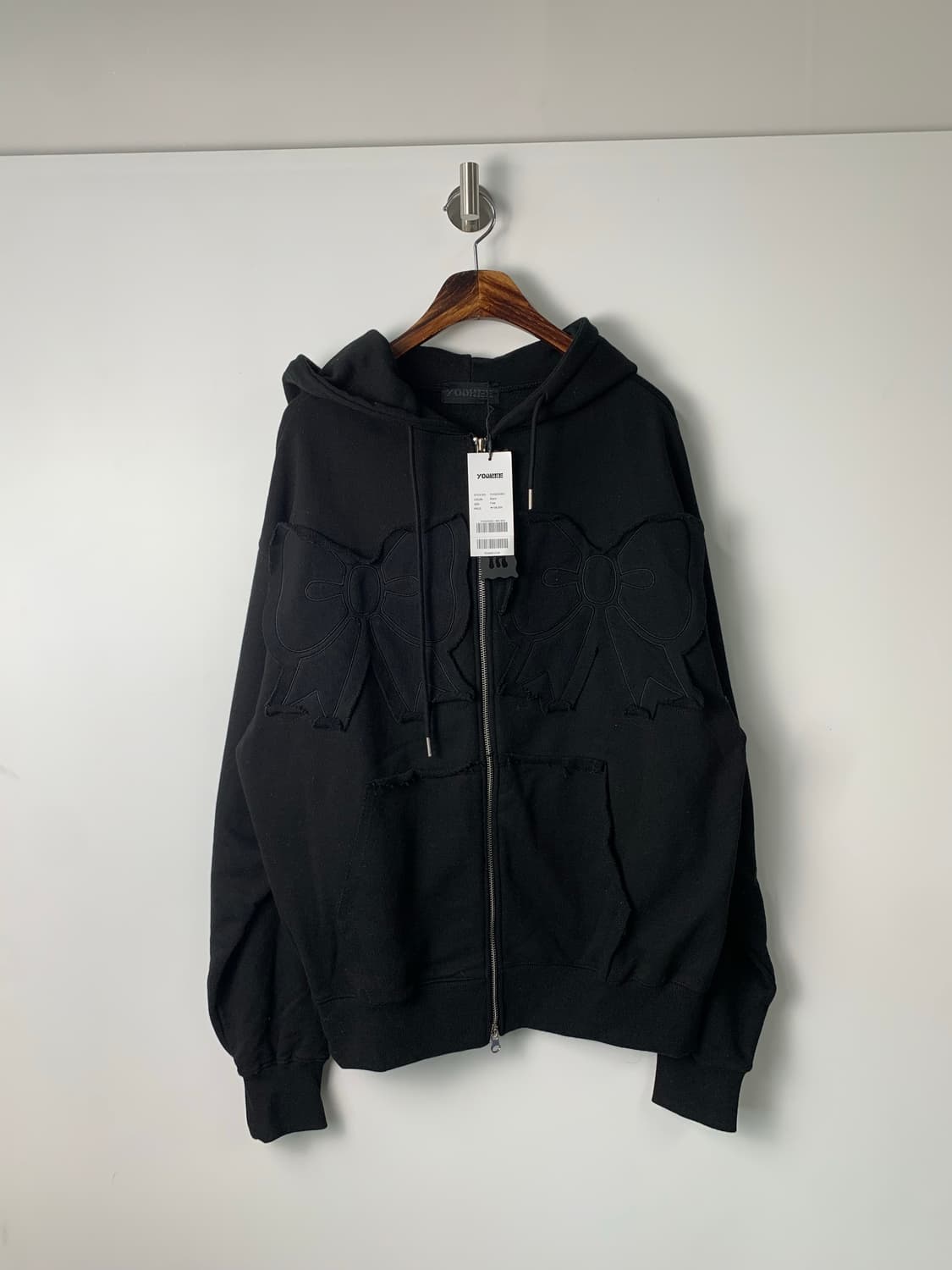 유희 리본 블랙 후드집업 상품이미지2