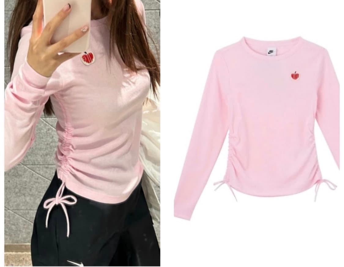 S 텍달린 새상품 나이키 애플 자수 패치 골지 셔링 긴팔 티셔츠 크롭티 상품이미지1