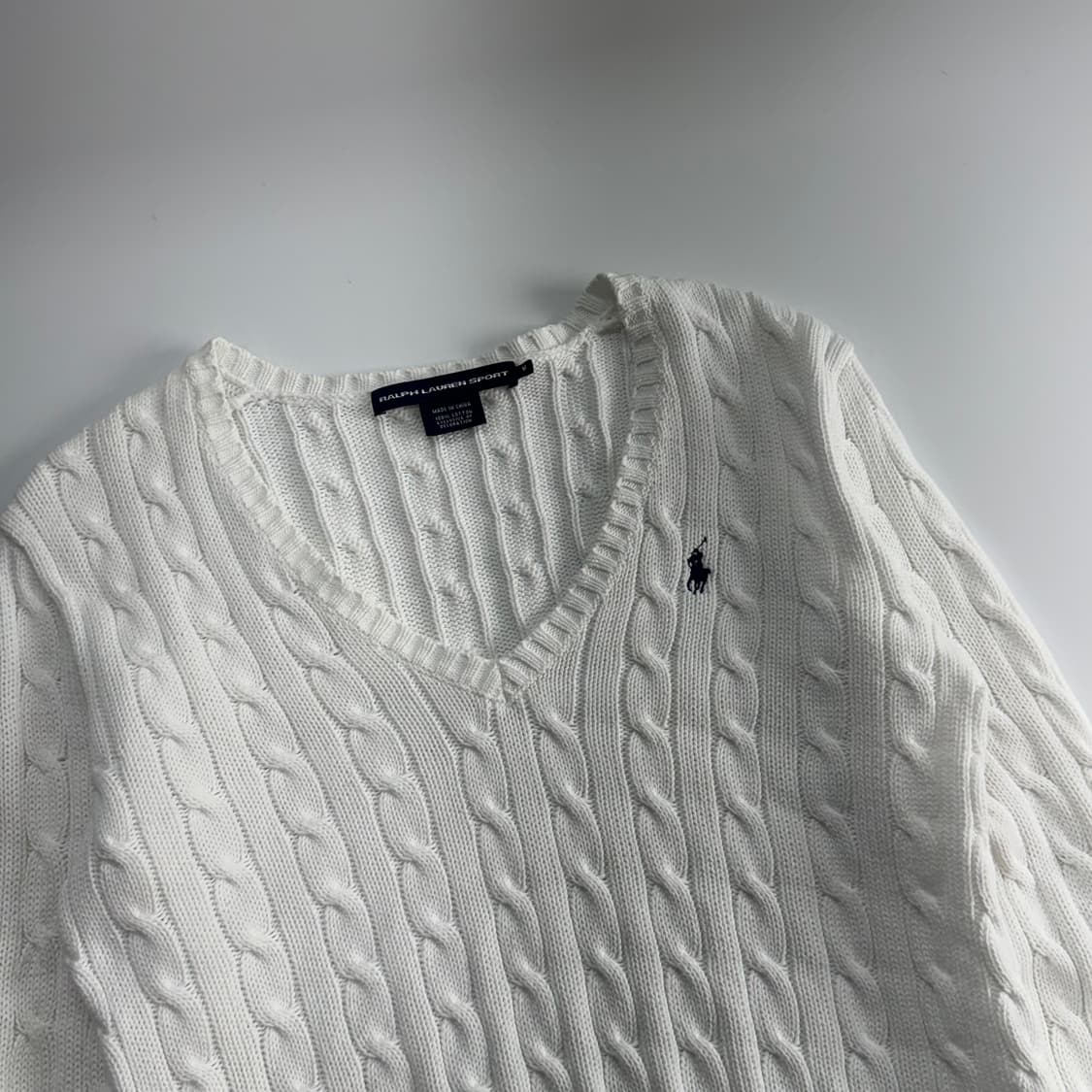 Polo 폴로 네이비 포니 화이트 브이넥 케이블 니트 상품이미지4