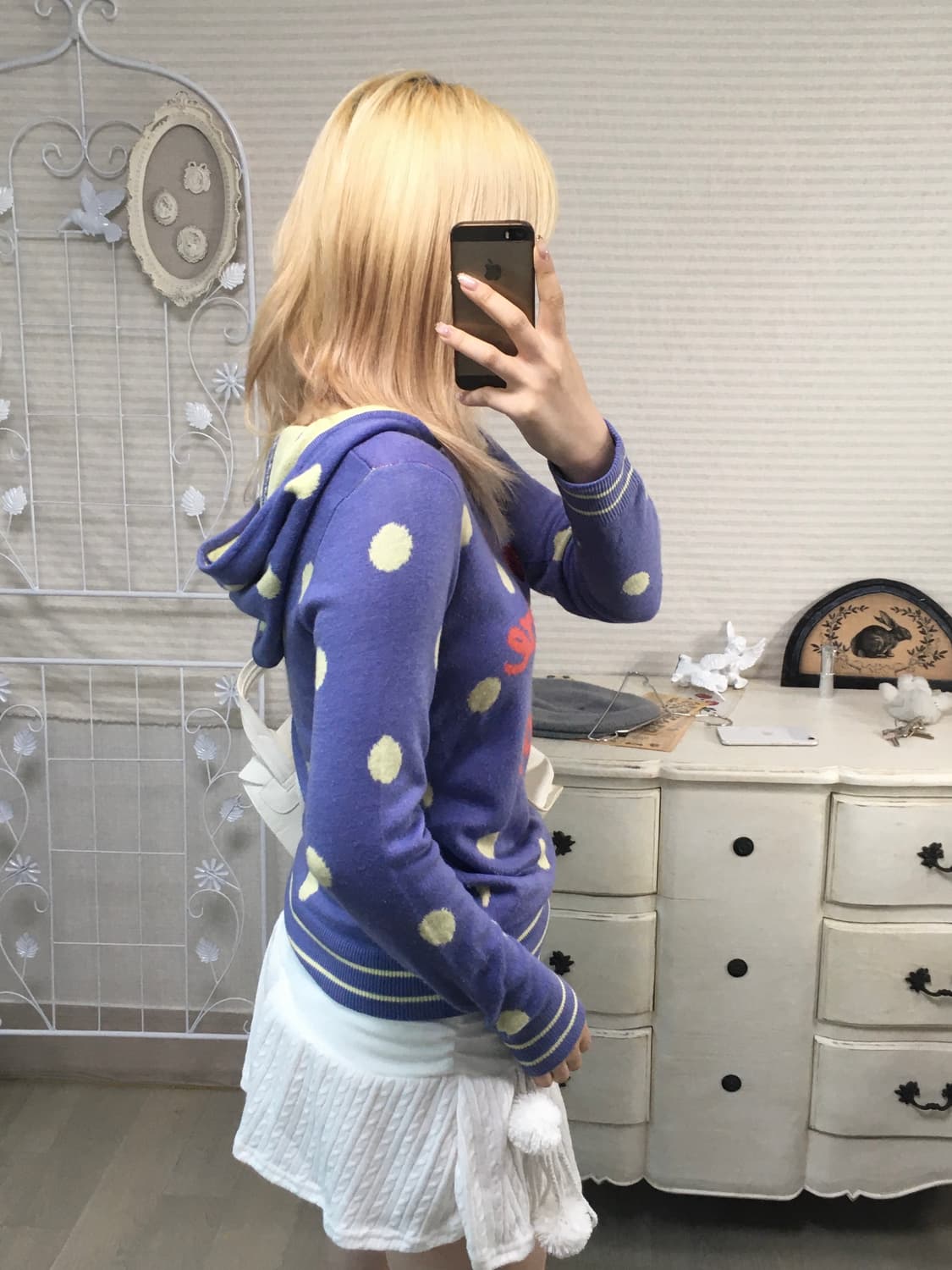 jpn vintage blue dot lettering hood knit 상품이미지4