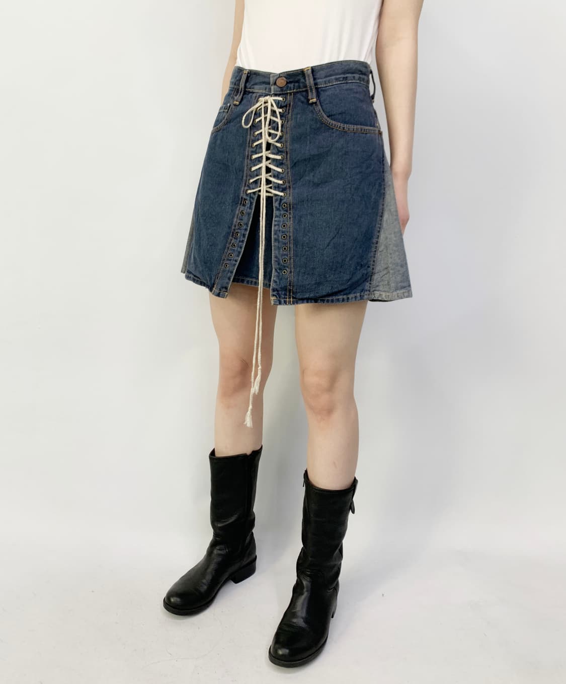 KINKY JEANS 히스테릭 글래머 데님 레이스업 미니 스커트 상품이미지2