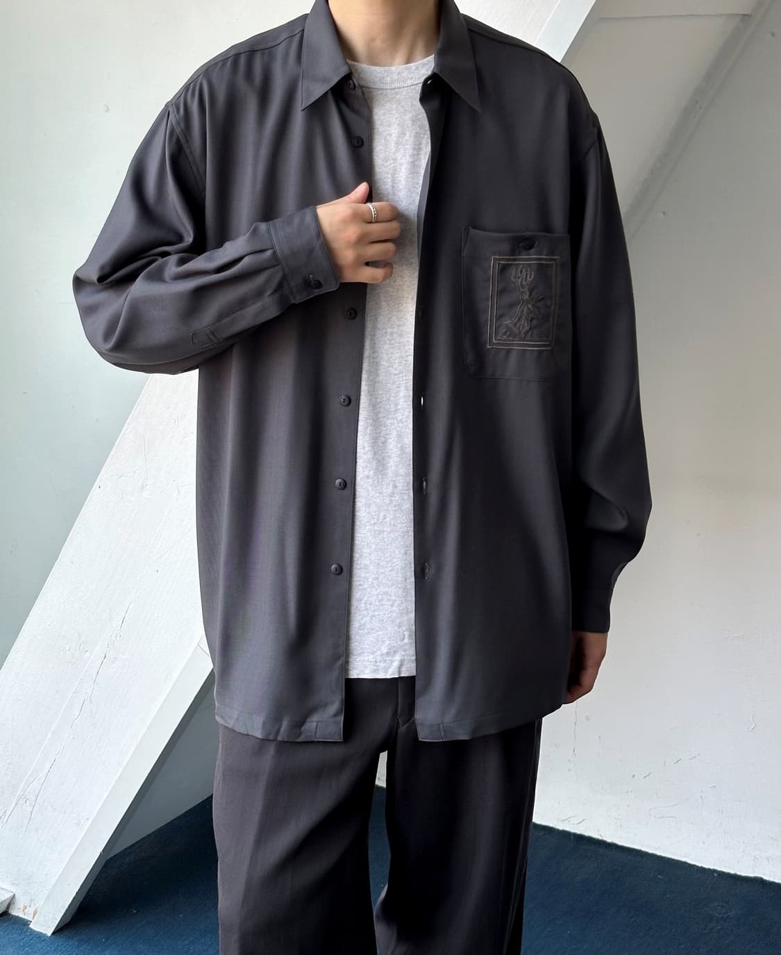 JPN made wool fabric design stitch shirt 상품이미지10
