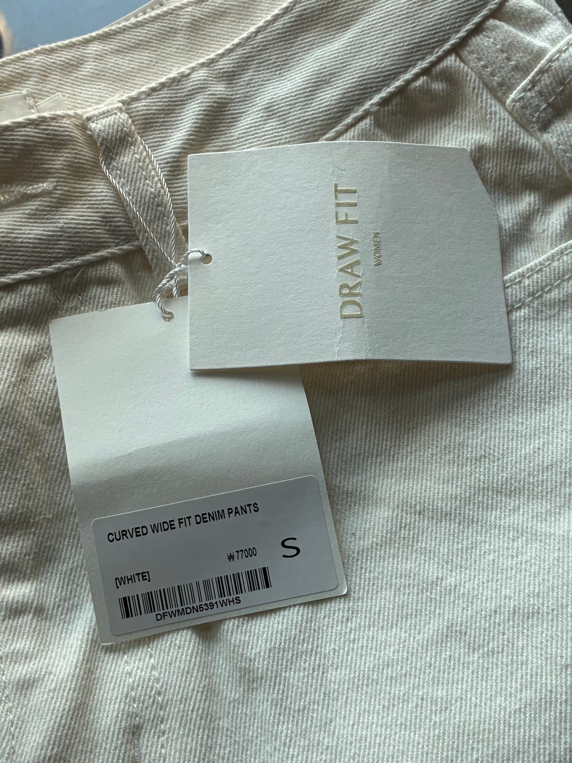(새상품)(S) 드로우핏 우먼 커브드 와이드 핏 데님 팬츠 WHITE 상품이미지7