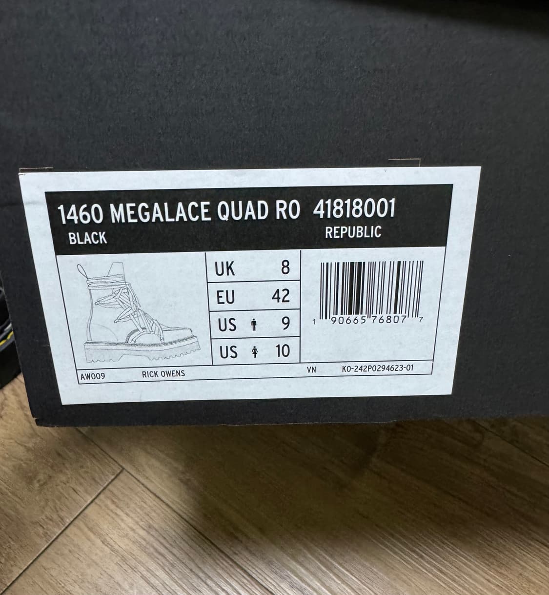 닥터마틴 x 릭 오웬스 1460 쿼드 솔 메가 레이스 UK8 270 상품이미지4