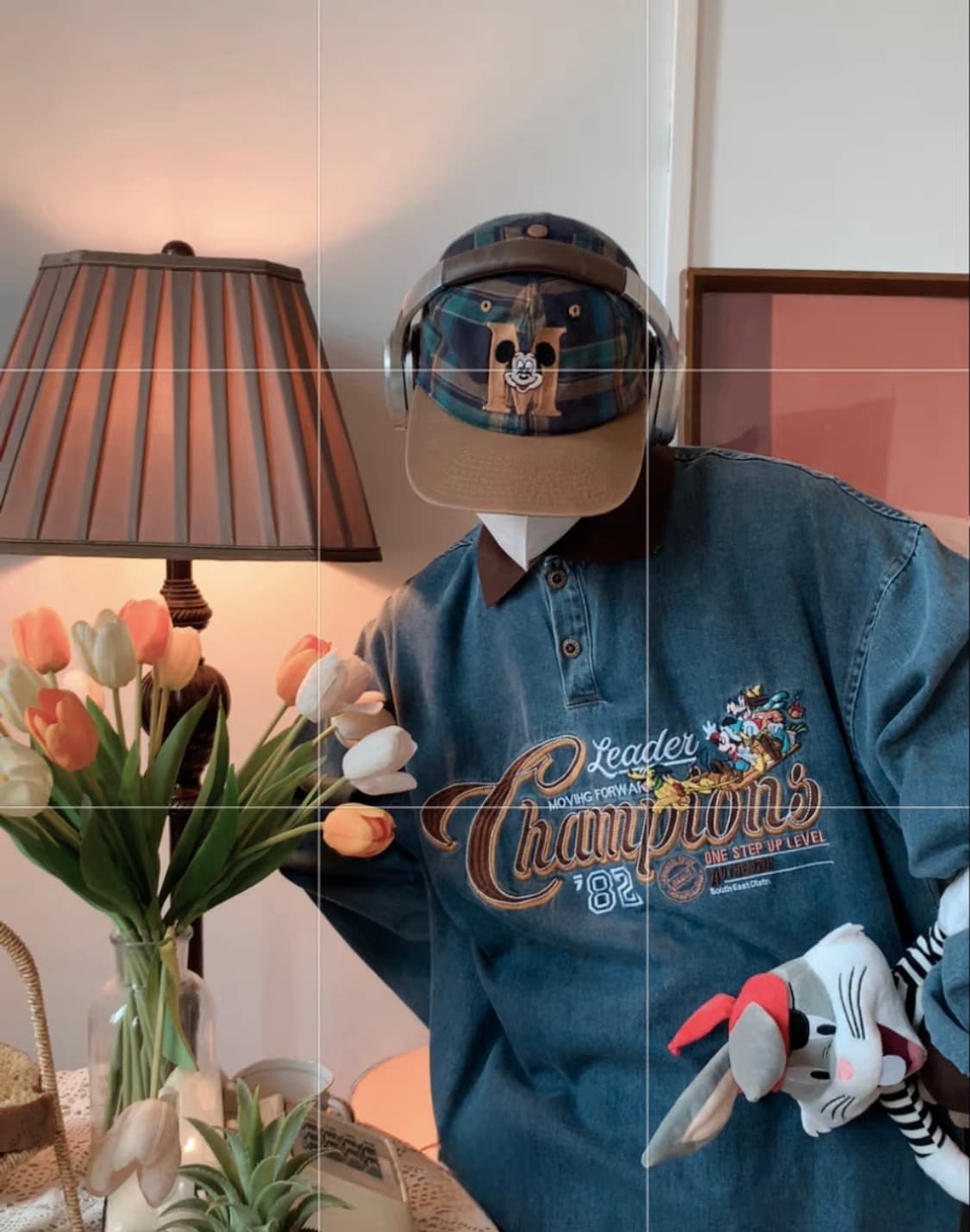 공용 빈티지 미키 워싱 데님 카라 티셔츠  상품이미지1