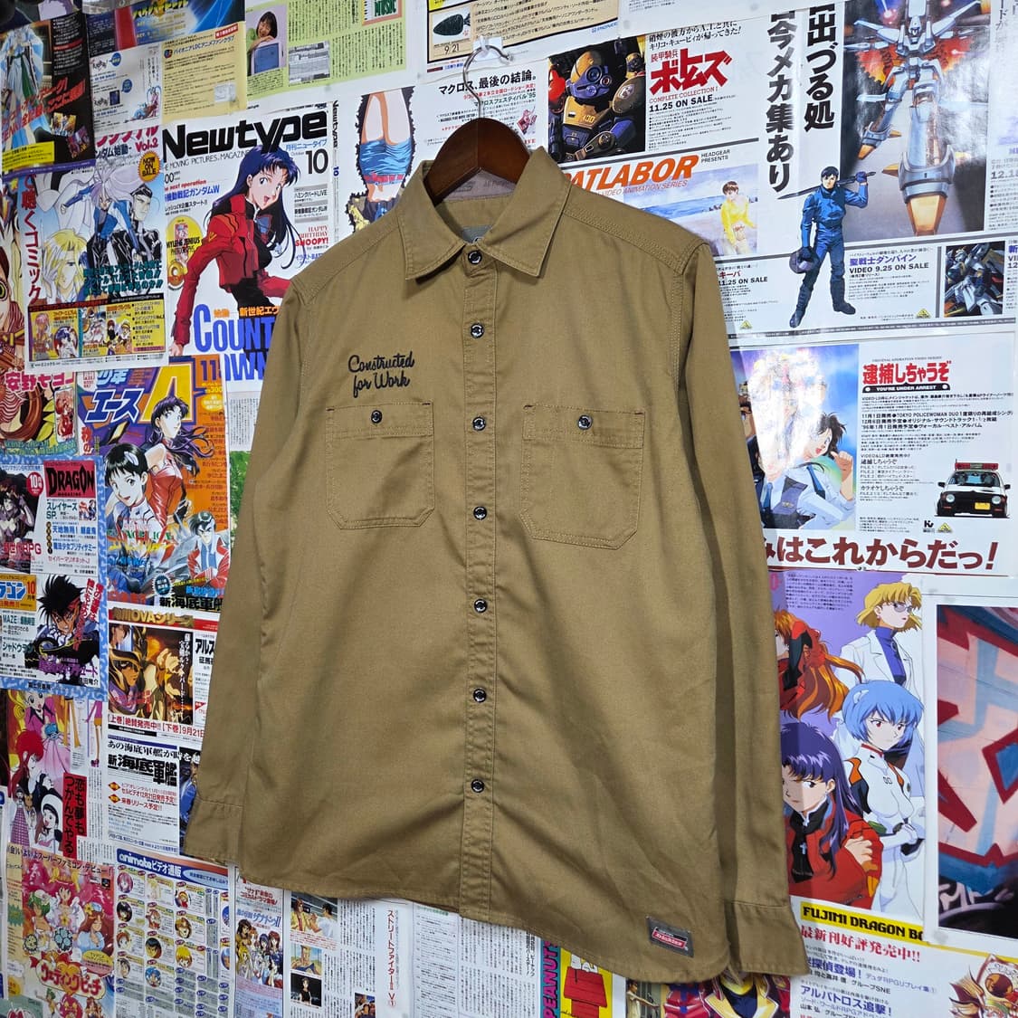 JPN 디키즈 레터링 카멜 브라운 코튼 셔츠 상품이미지2