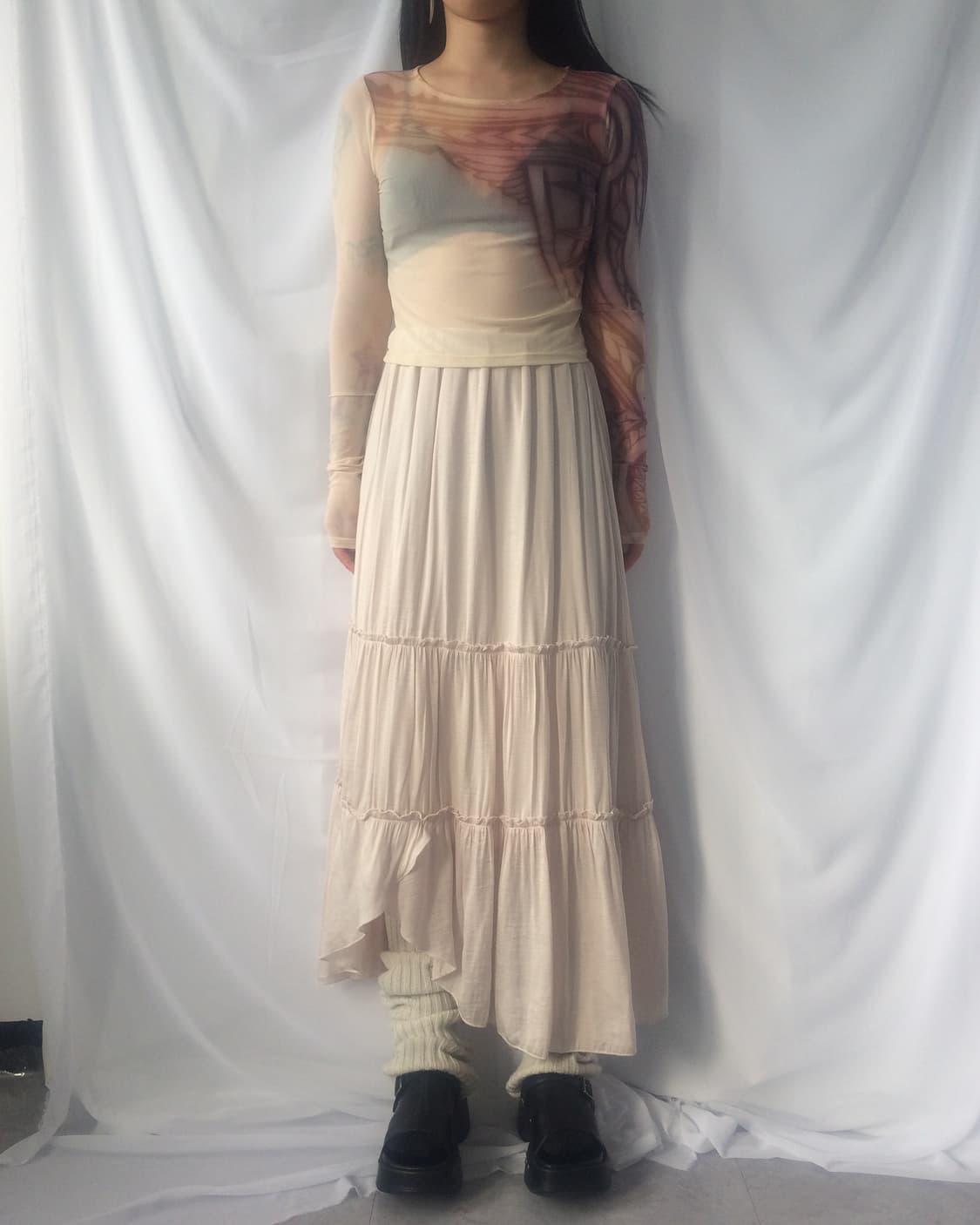 Printing crop mesh top 상품이미지10