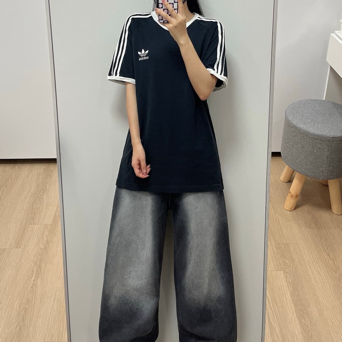 아디다스 아디컬러 클래식 블랙 화이트 링거 반팔 티셔츠 상품이미지1
