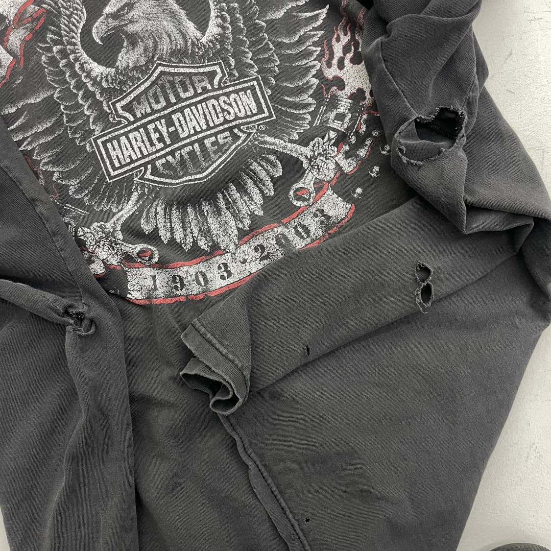 할리데이비슨 100주년 00s 하드페이딩 플레임 이글 빈티지 반팔티셔츠 상품이미지9