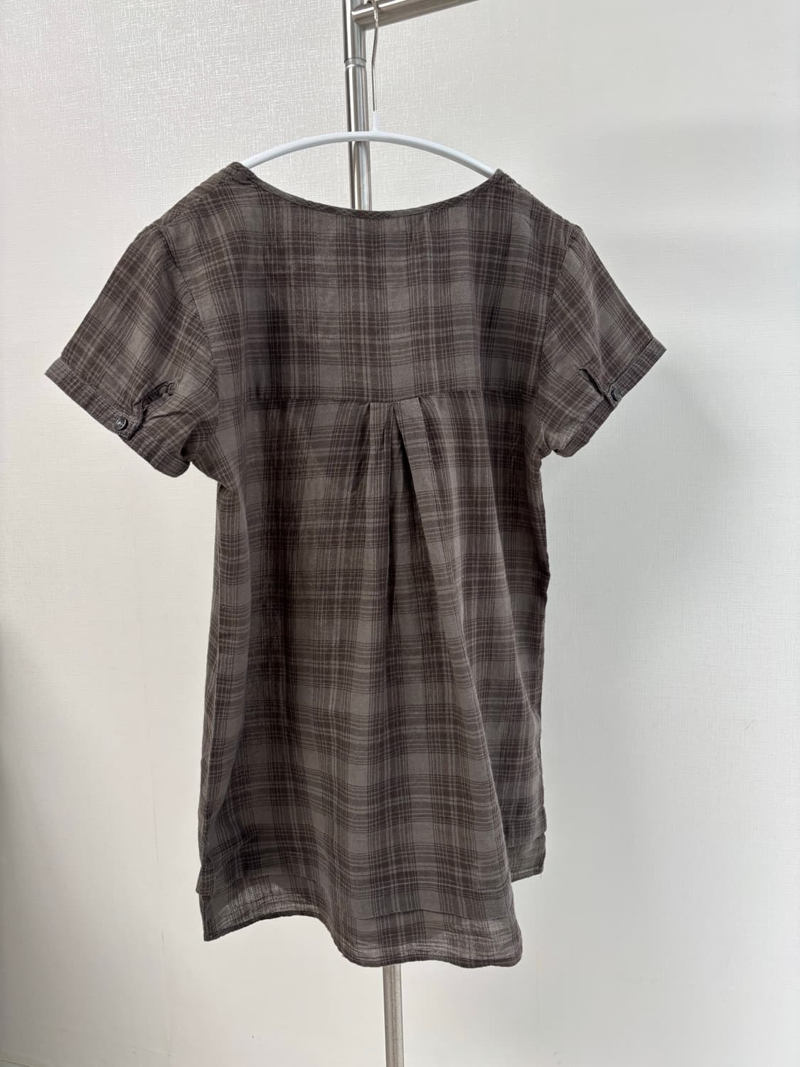 xdye 비딩 스터드 브라운 체크 반팔 블라우스 상품이미지2